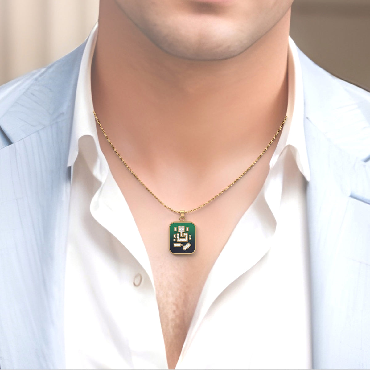 Abhinav Ganesha - Rectangular Gold Pendant with Diamond Detailing