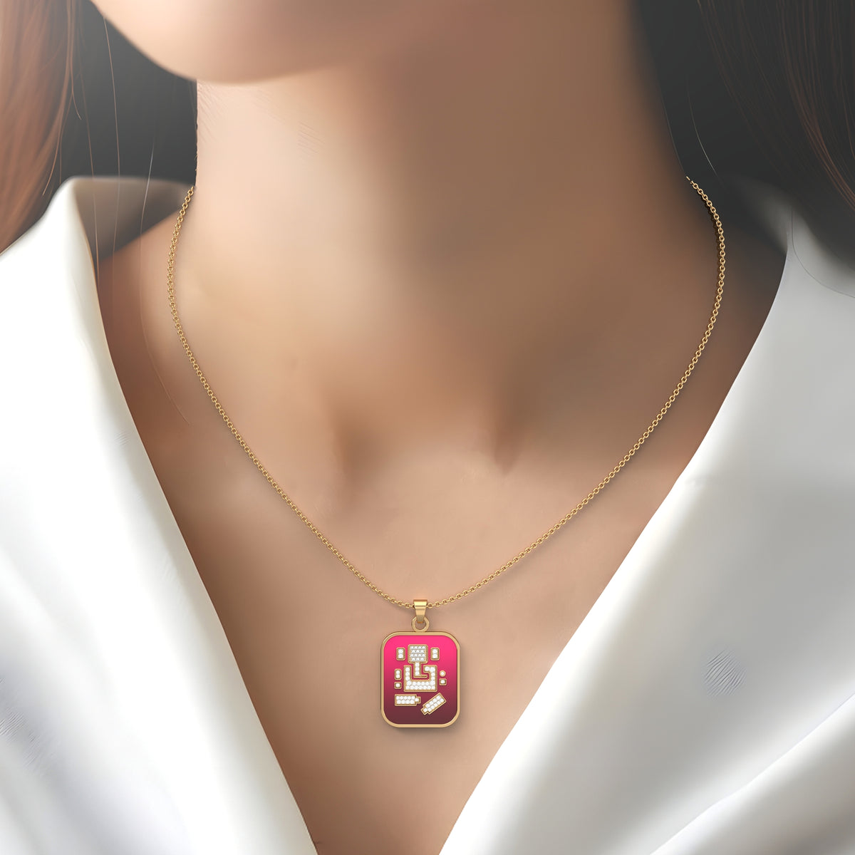 Abhinav Ganesha - Rectangular Gold Pendant with Diamond Detailing