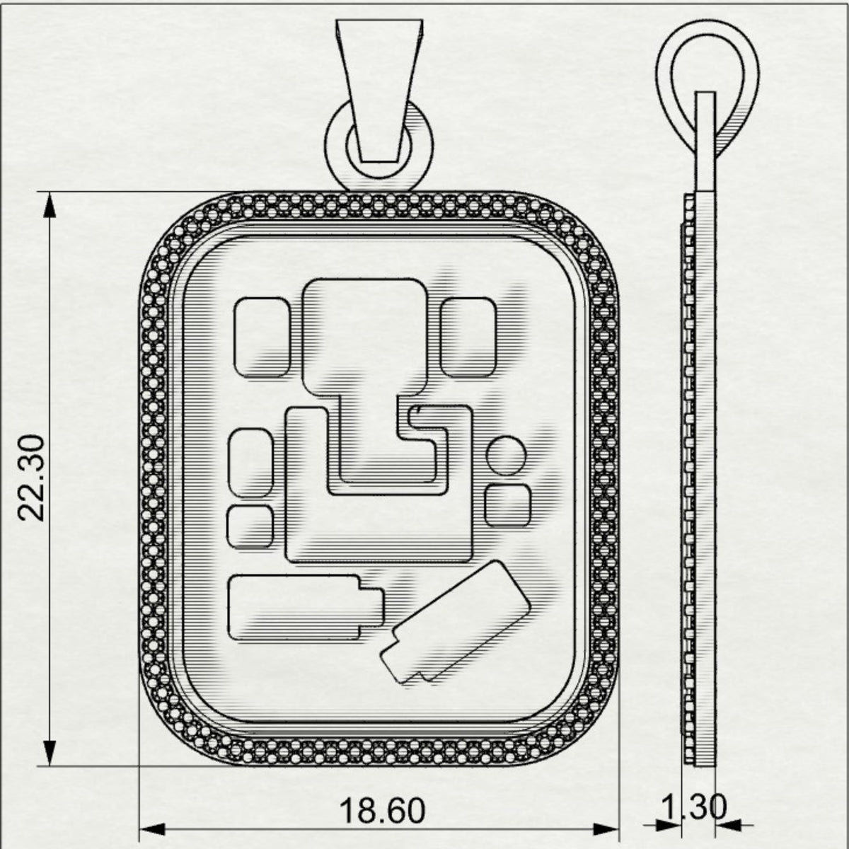 Abhinav Ganesha - Rectangular Gold Pendant with Diamond Border