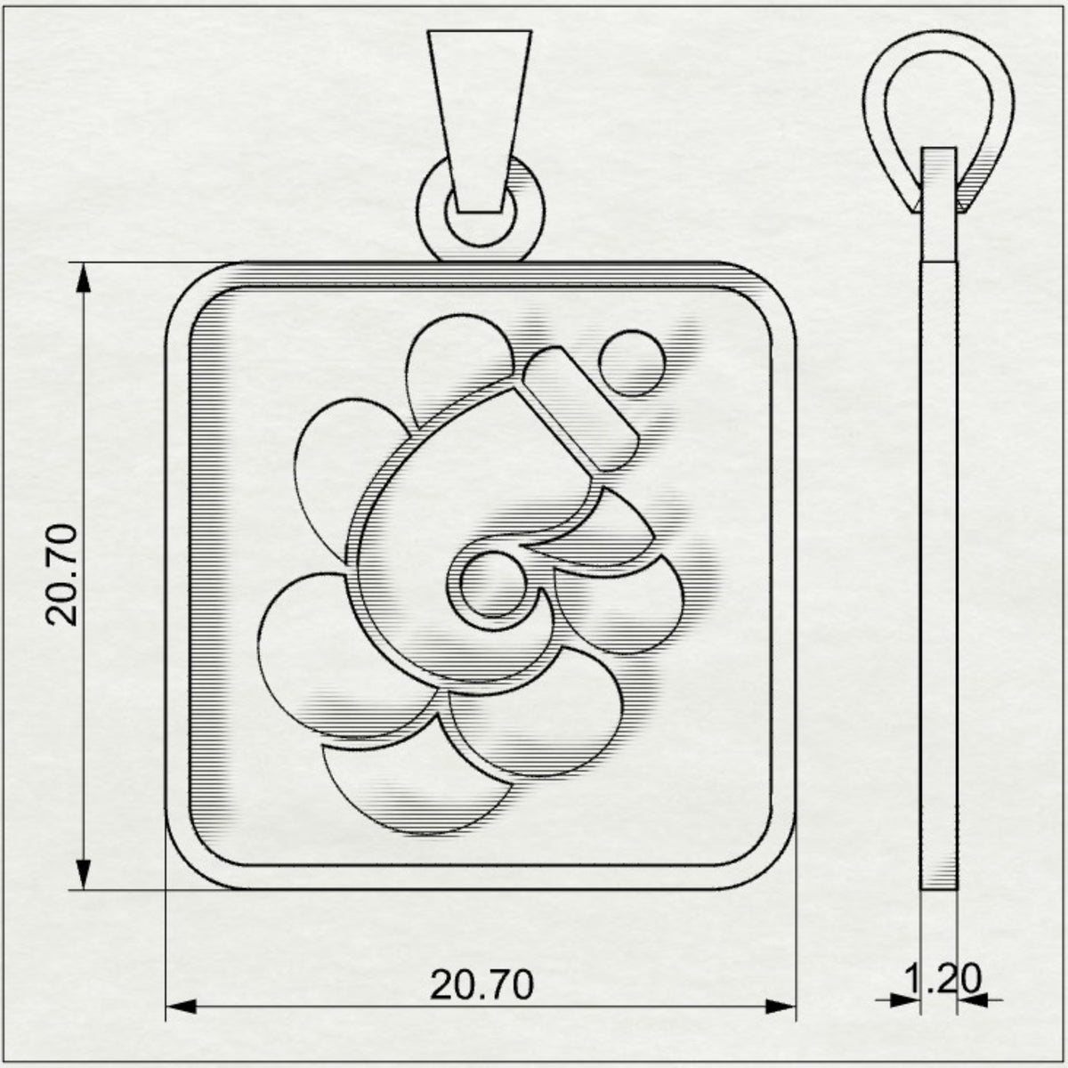 Padma Ganesha - Square Gold Pendant