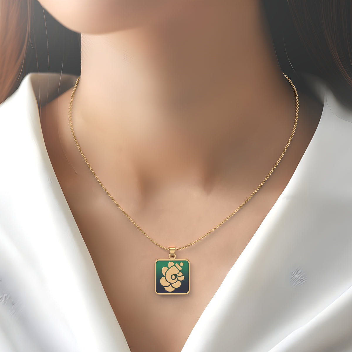 Padma Ganesha - Square Gold Pendant