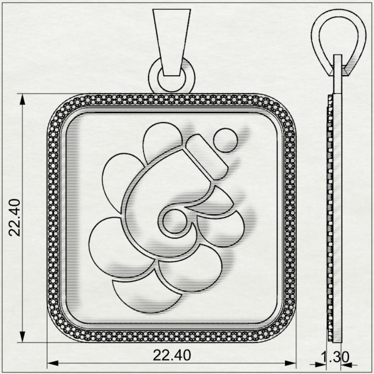 Padma Ganesha - Square Gold Pendant with Diamond Border