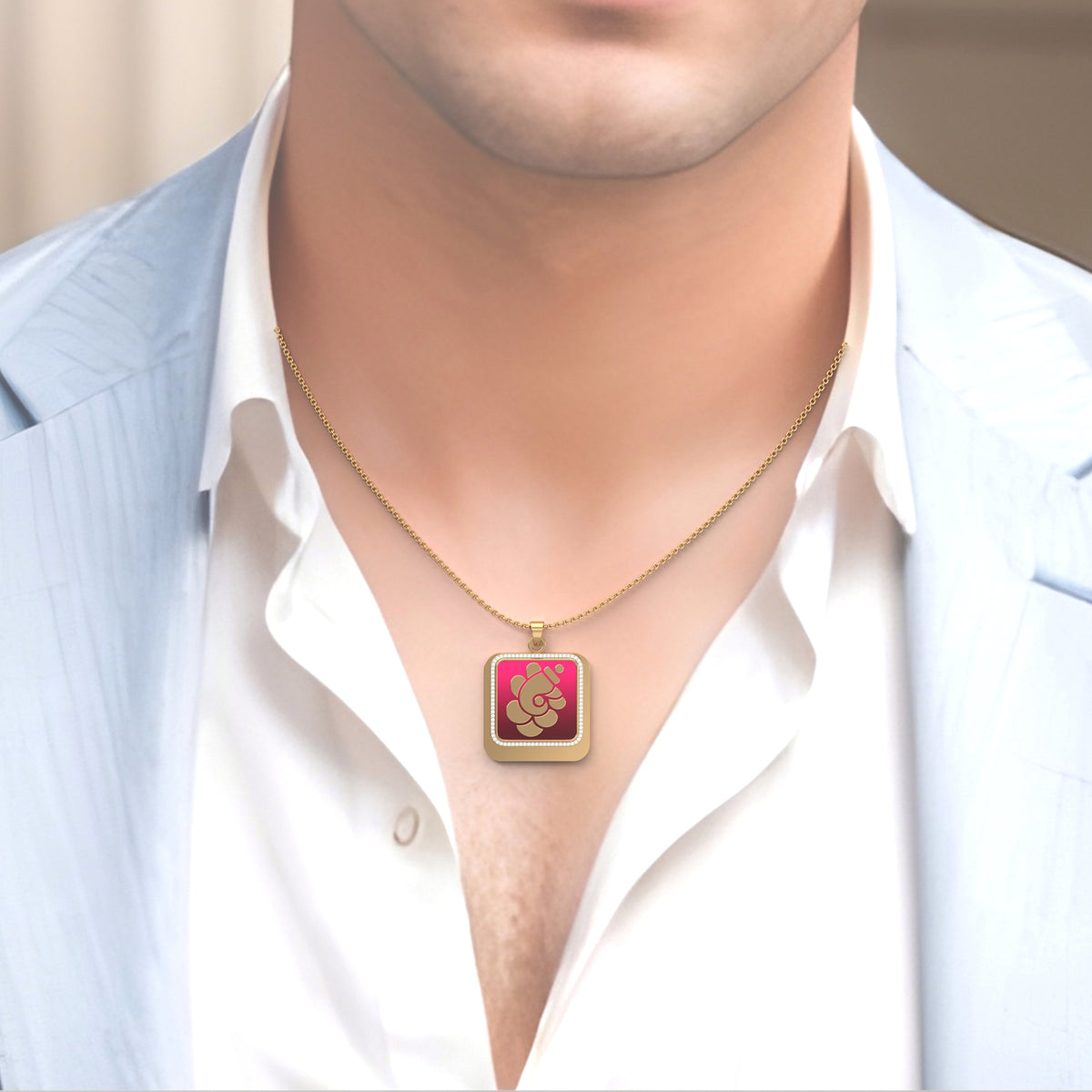Padma Ganesha - Square Gold Double Pendant with Diamond