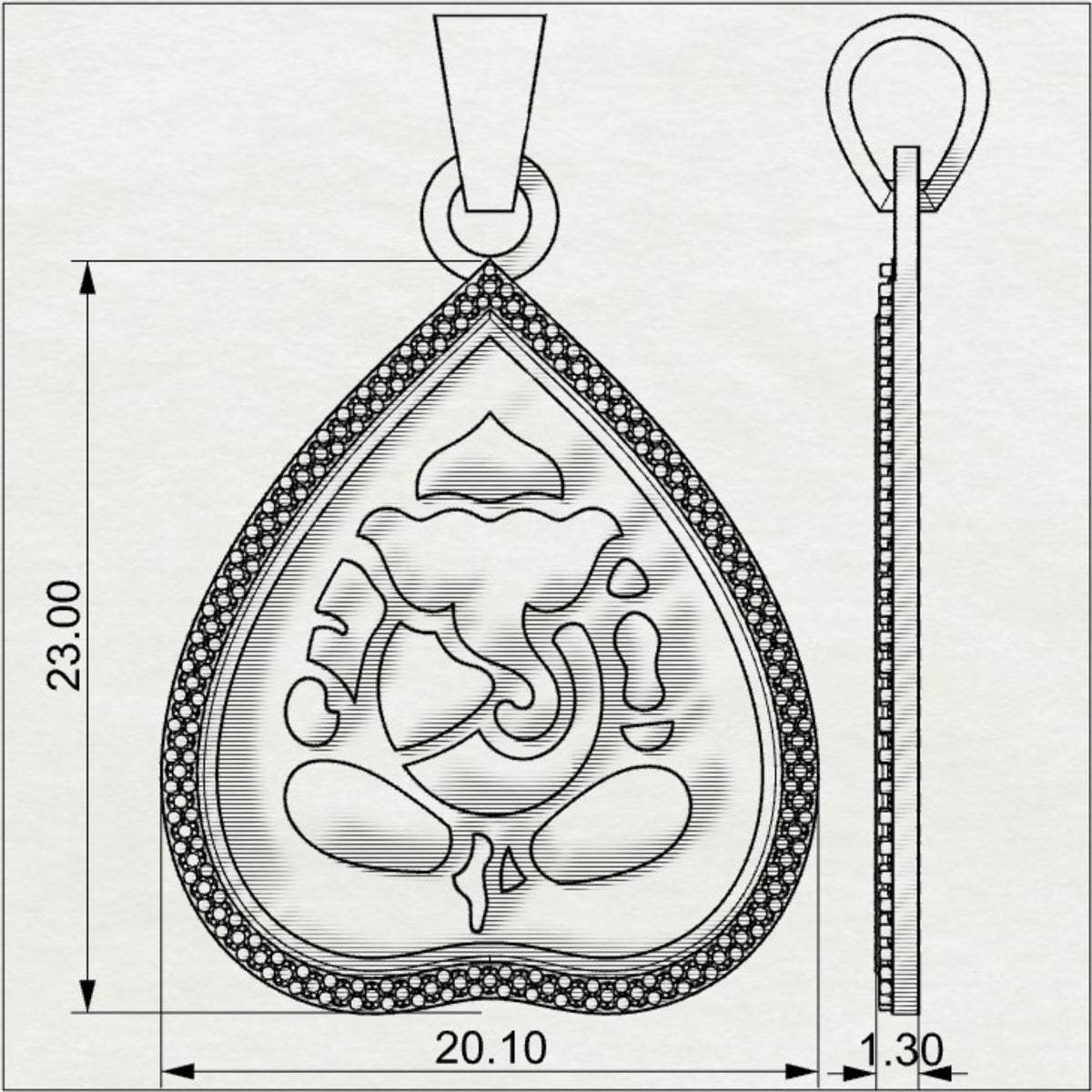 Parna Ganesha - Leaf Gold Pendant with Diamond Border