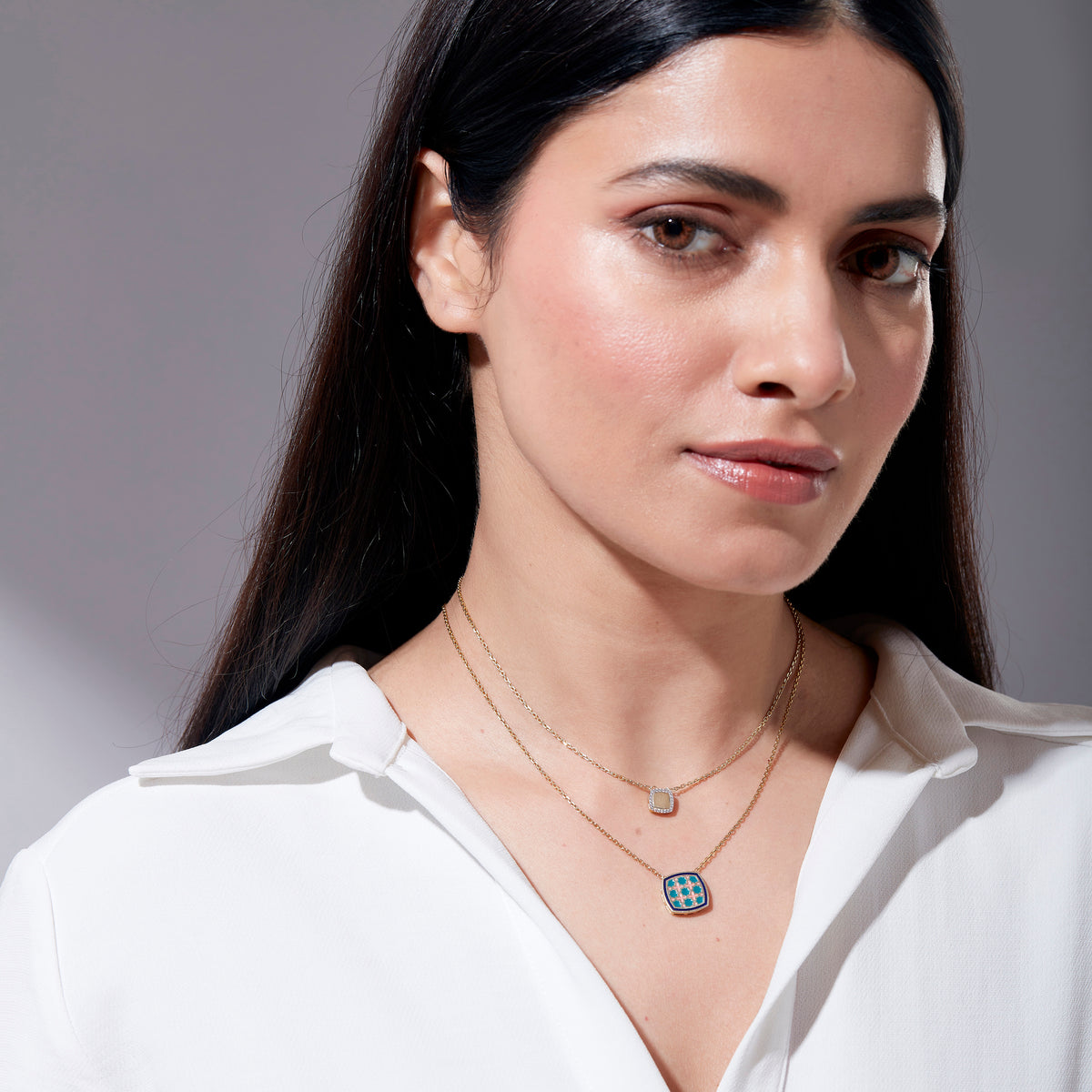 Omaira Double Chain Cushion Pendant Small