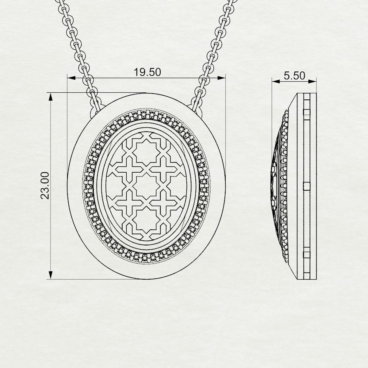 Aynur Oval Pendant with Attached Chain Large