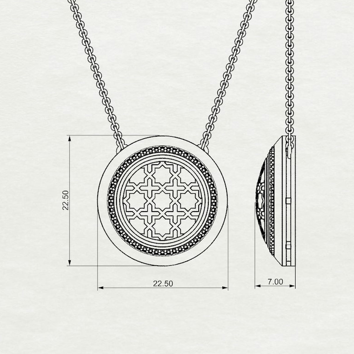 Aynur Round Pendant with Attached Chain Large