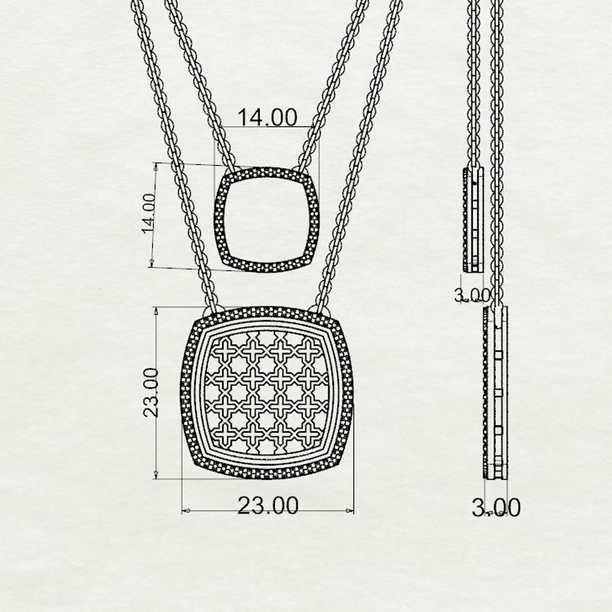 Omaira Double Chain Cushion Pendant Medium