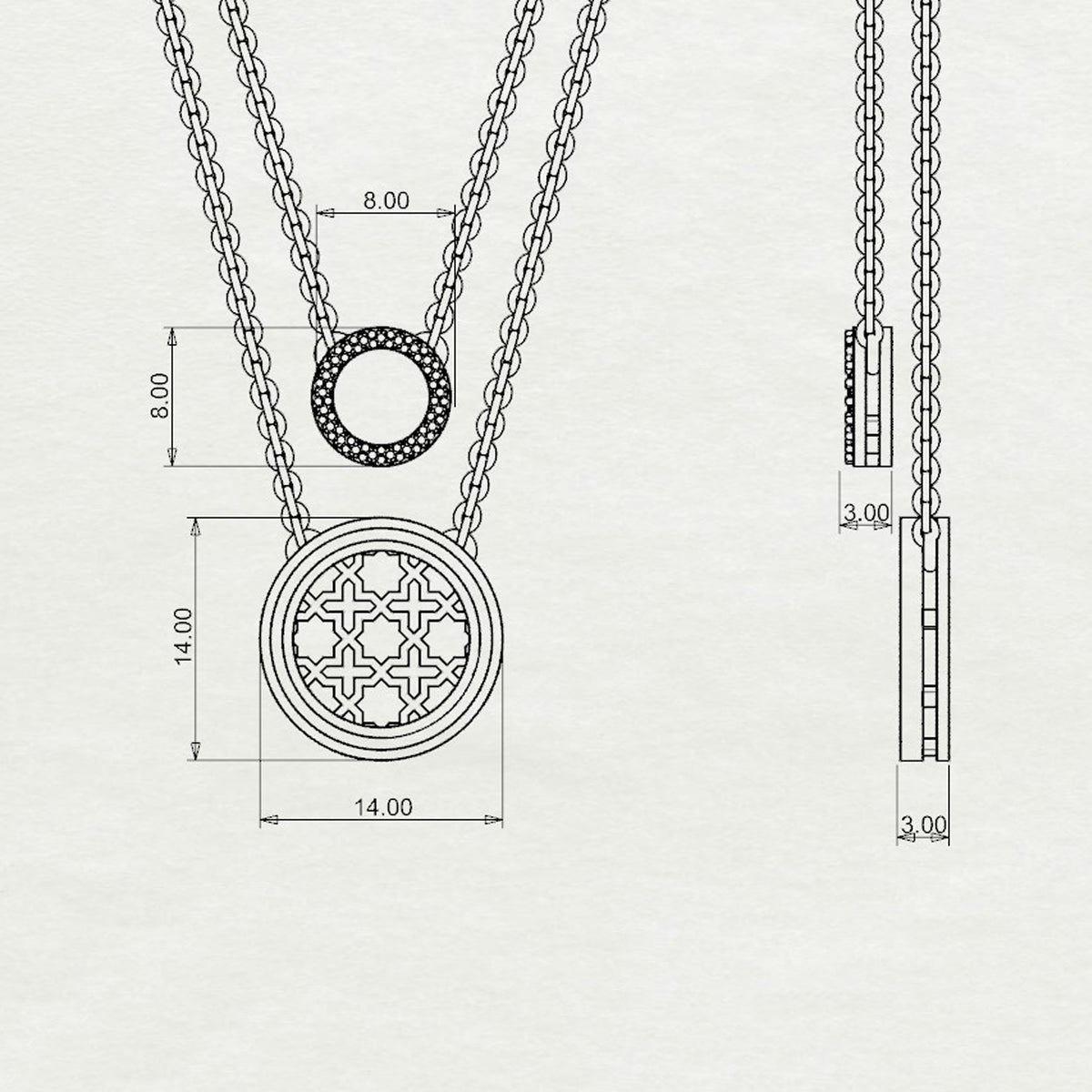 Omaira Double Chain Round Pendant Small