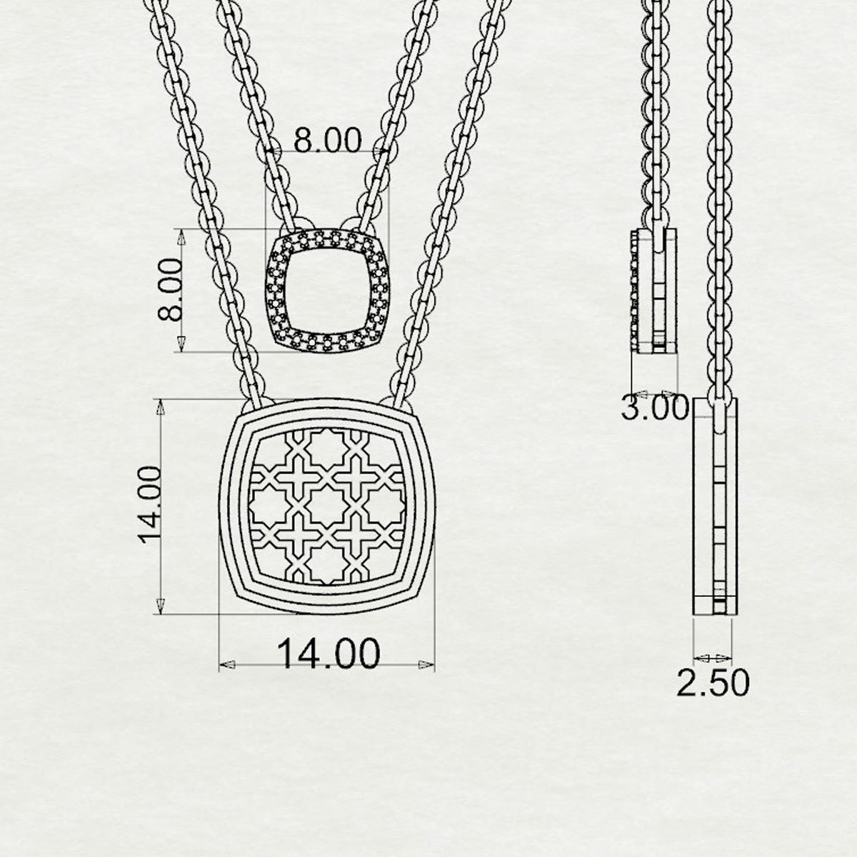 Omaira Double Chain Cushion Pendant Small