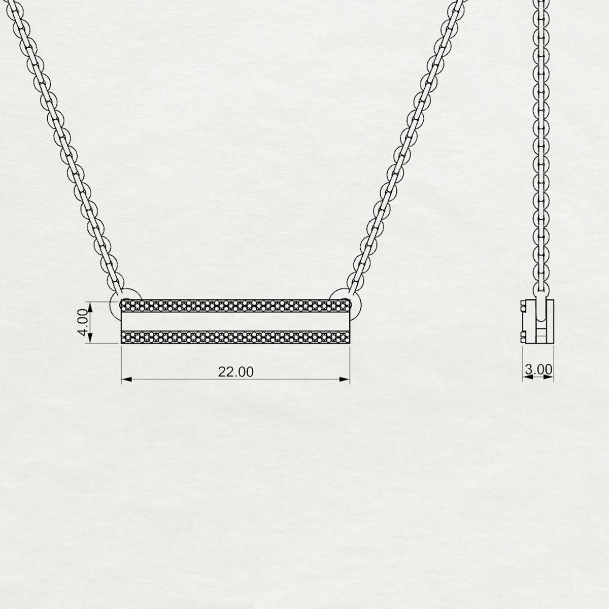 Aurm Horizontal Bar - 'With Diamond Lining' - Pendant Medium