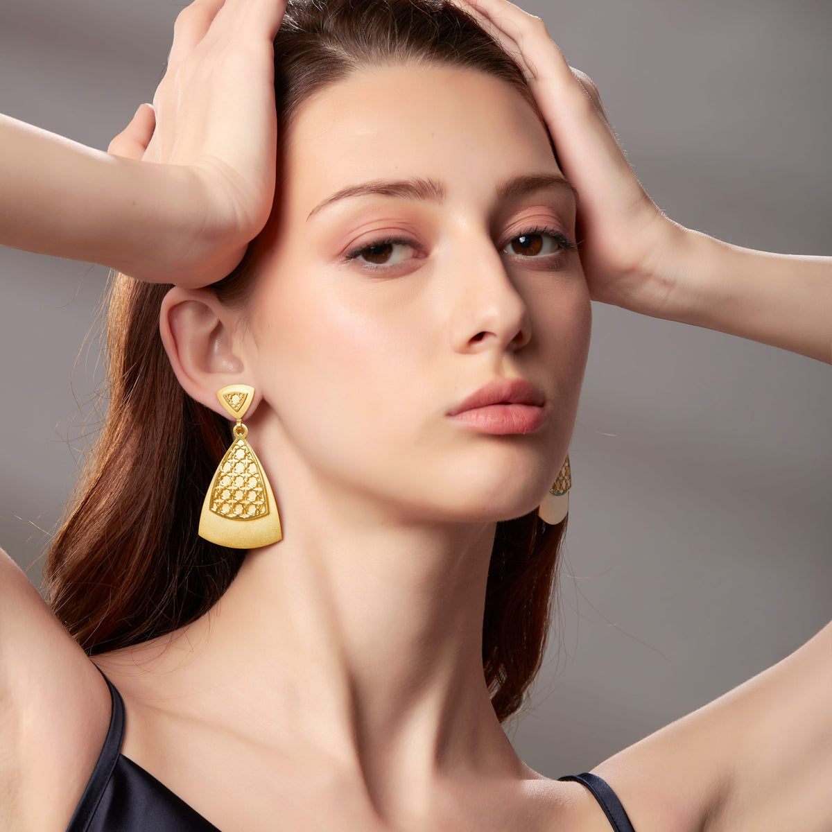 Gulsen - Plain Gold Trillion Double Danglers - Large