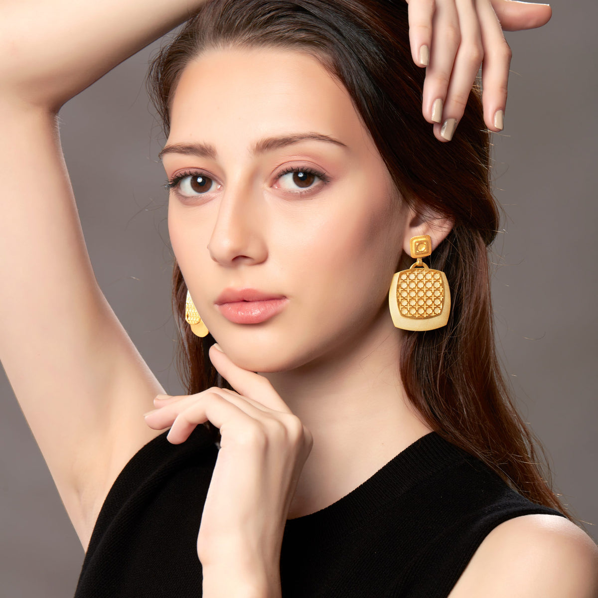 Gulsen - Plain Gold Cushion Double Danglers - medium