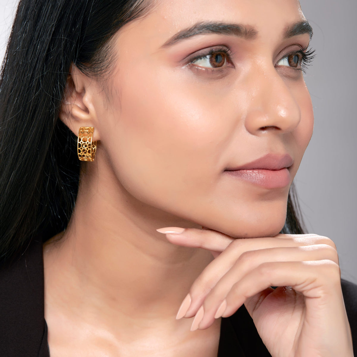 Emira Perforated Plain Gold Hoops - Large