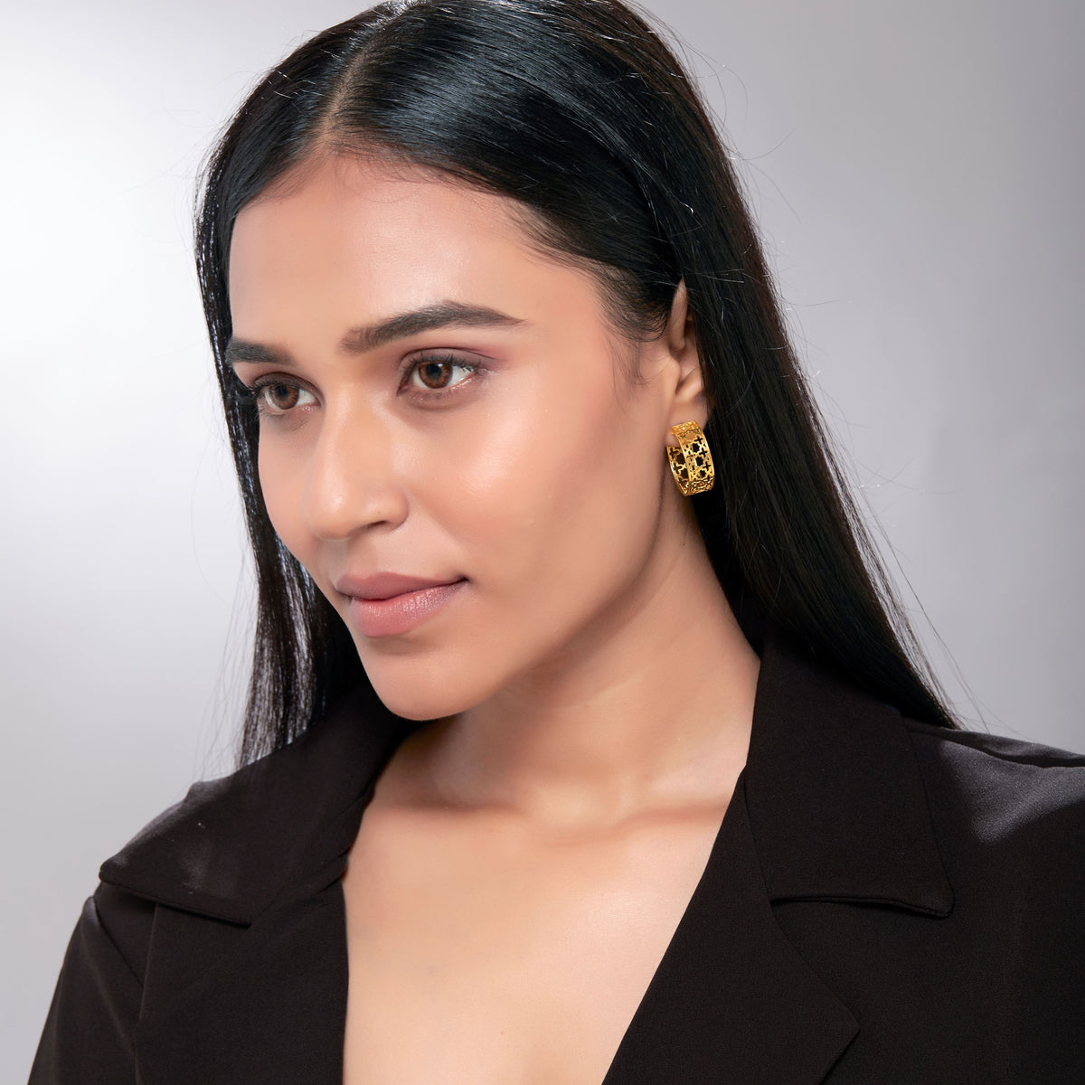 Emira Perforated Plain Gold Hoops - Medium