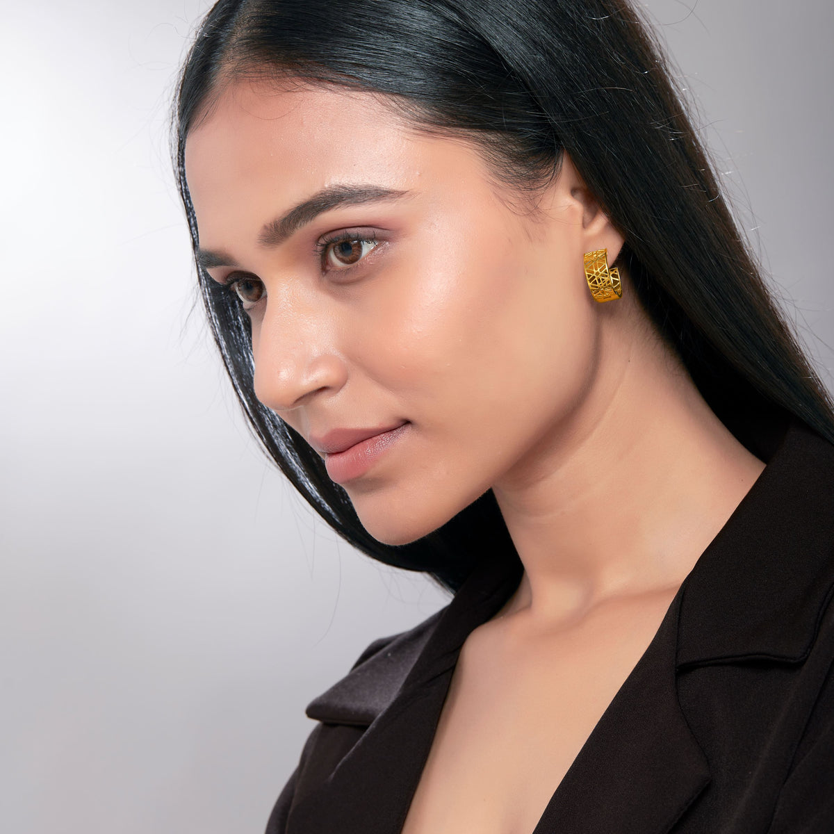 Emira Perforated Plain Gold Hoops - Small