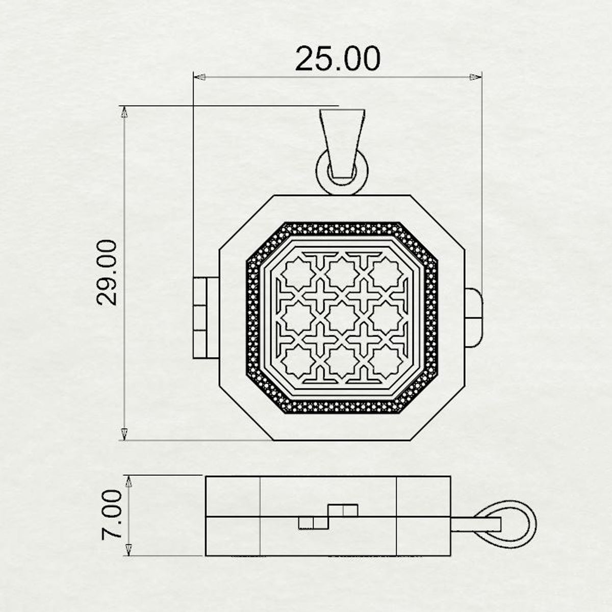 Aayat Emerald Cut Square Taawiz with Diamond Outline Medium