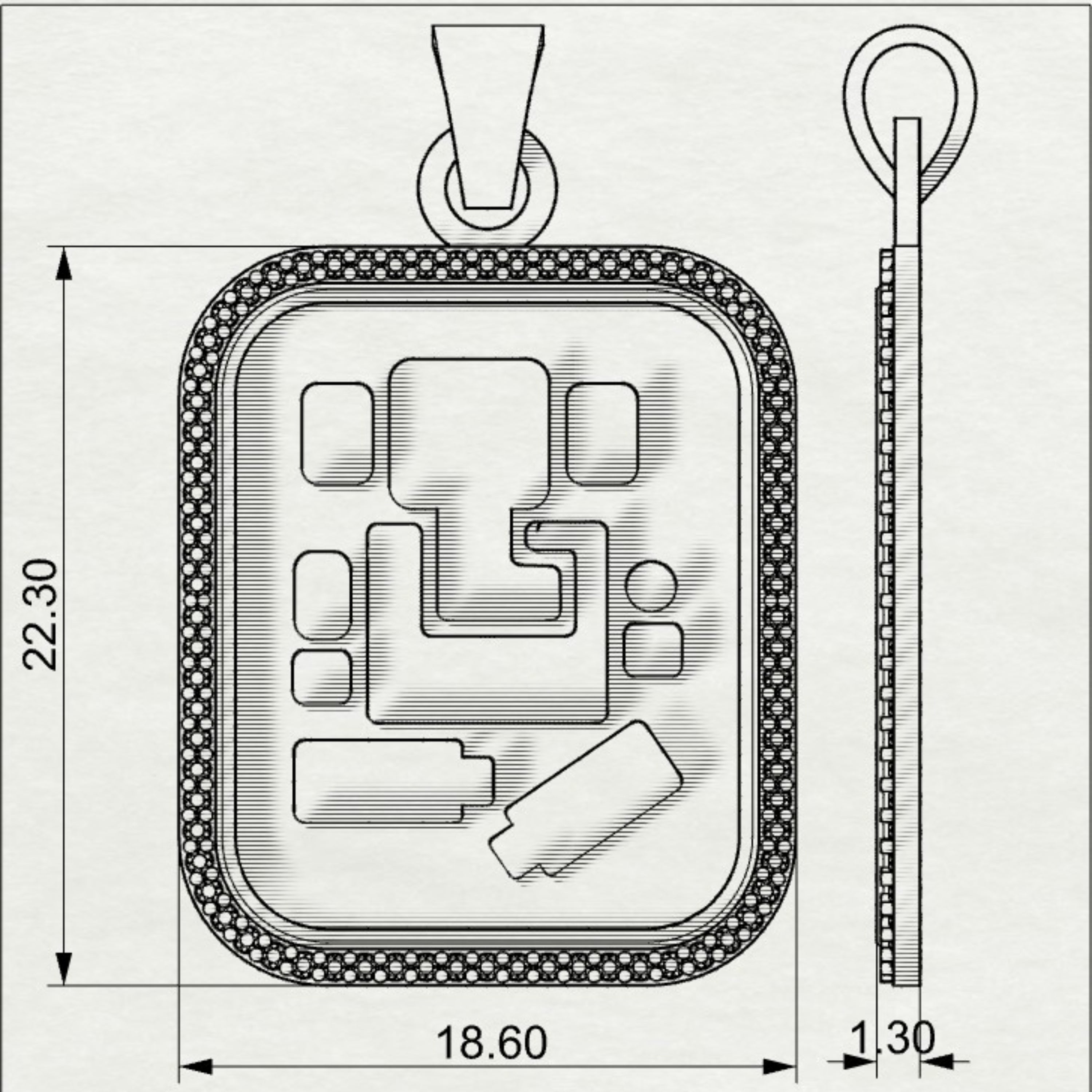 Abhinav Ganesha - Rectangular Gold Pendant with Diamond Border