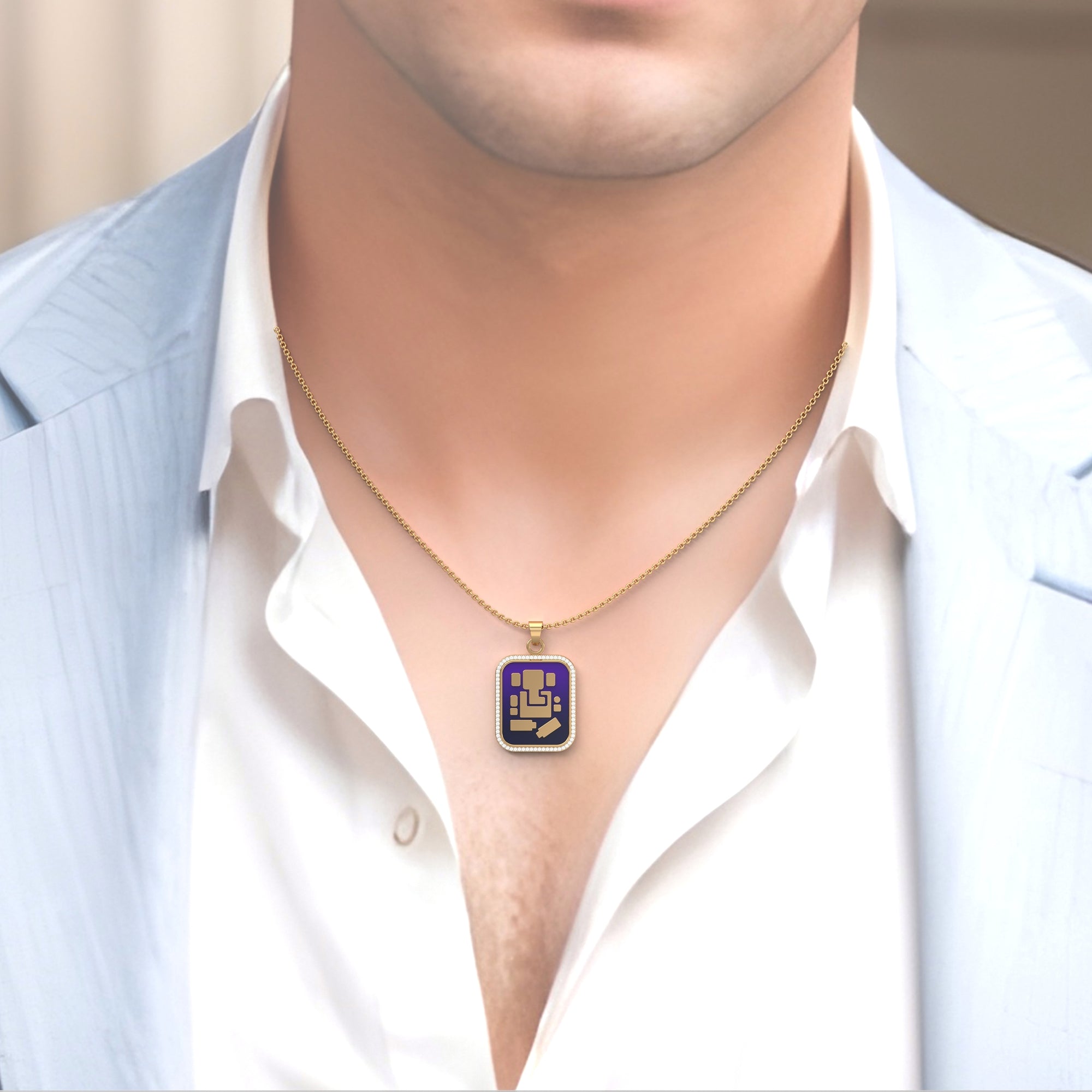 Abhinav Ganesha - Rectangular Gold Pendant with Diamond Border