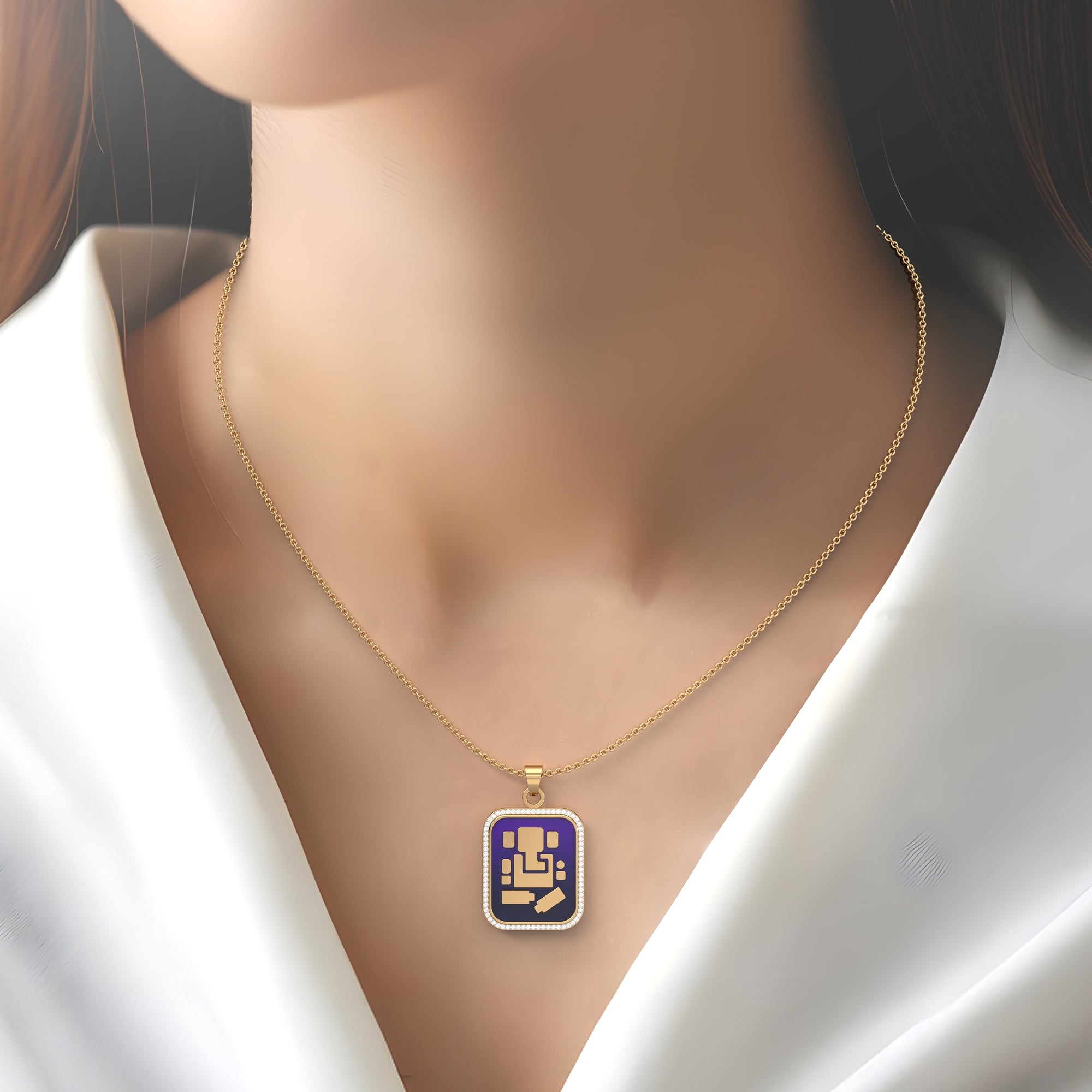 Abhinav Ganesha - Rectangular Gold Pendant with Diamond Border