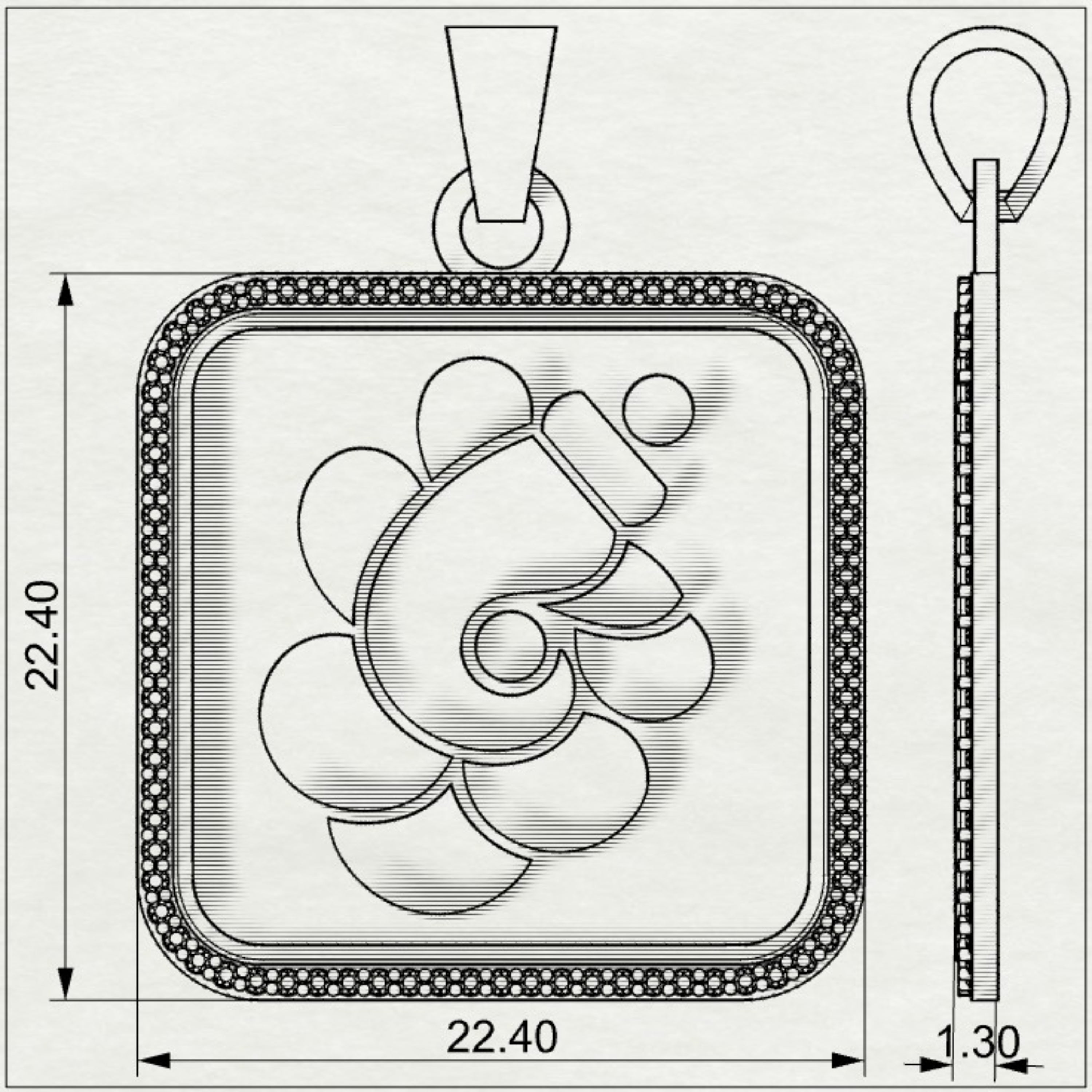 Padma Ganesha - Square Gold Pendant with Diamond Border