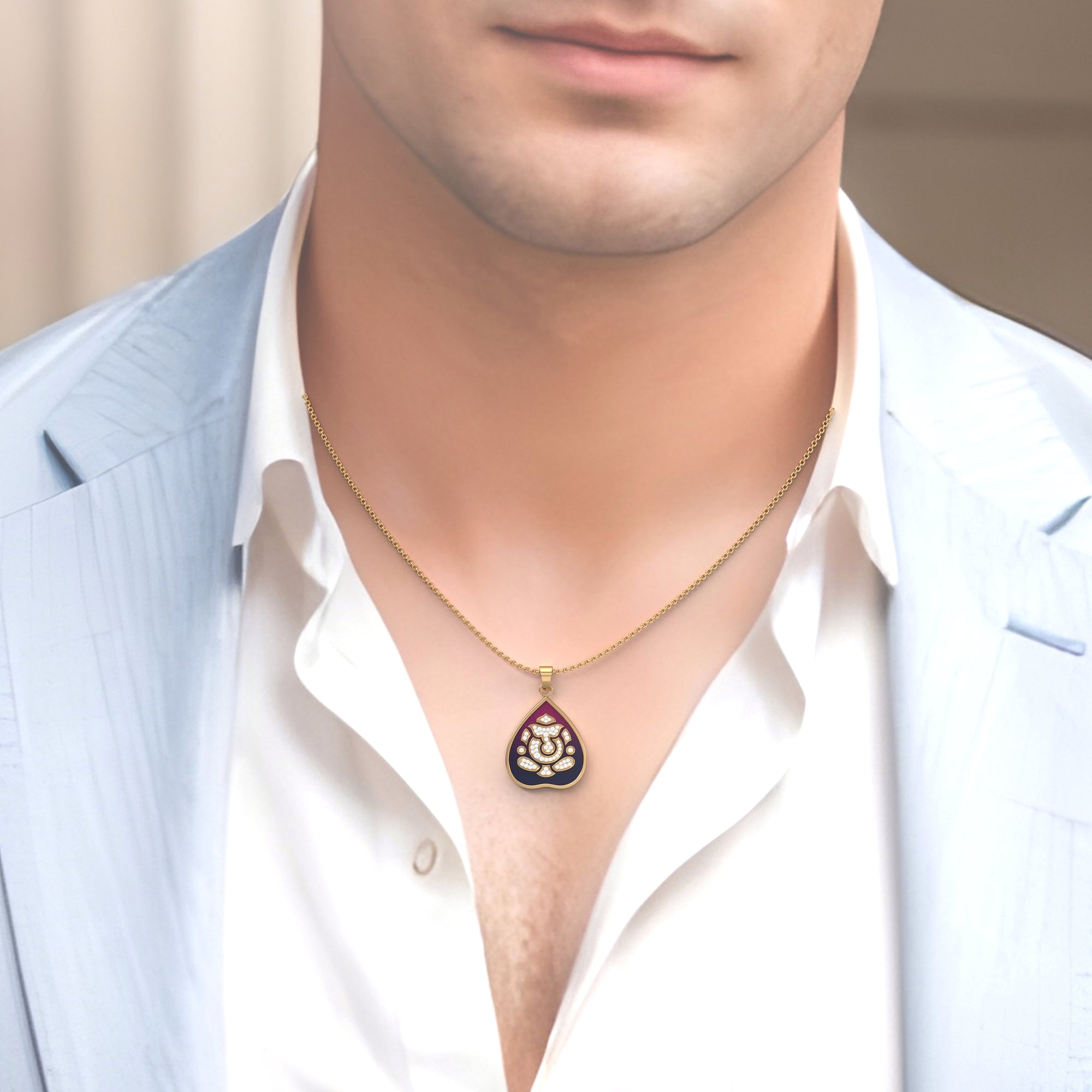 Parna Ganesha - Leaf Gold Pendant with Diamond Detailing