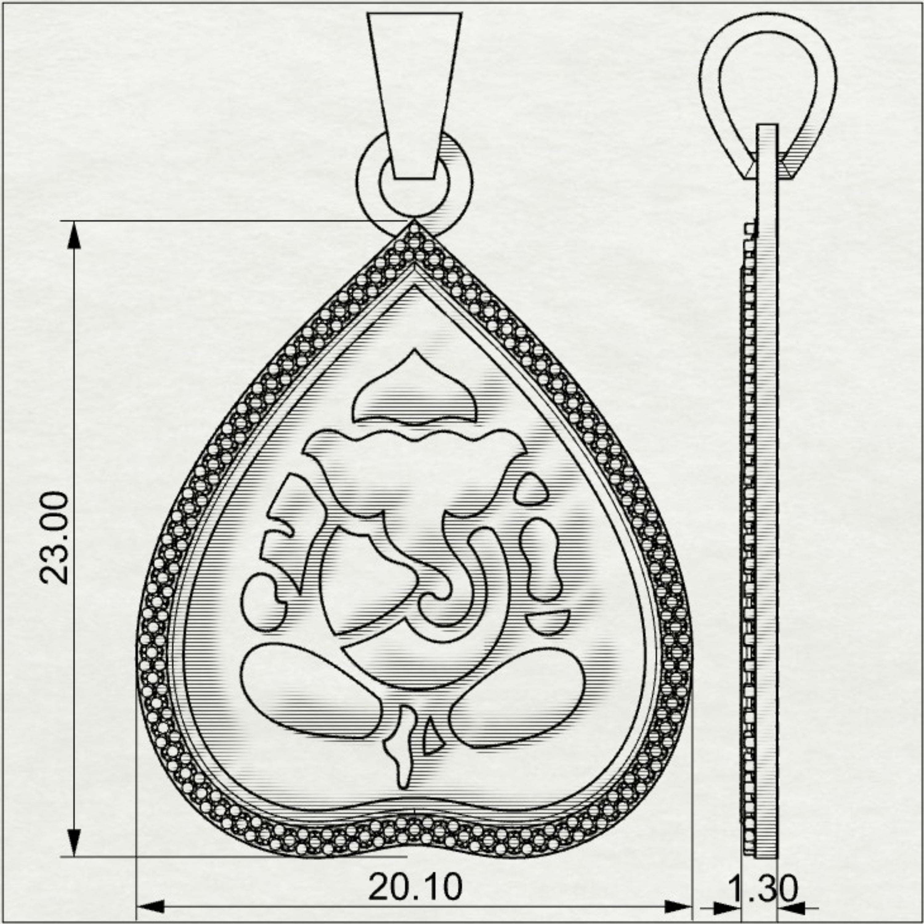 Parna Ganesha - Leaf Gold Pendant with Diamond Border