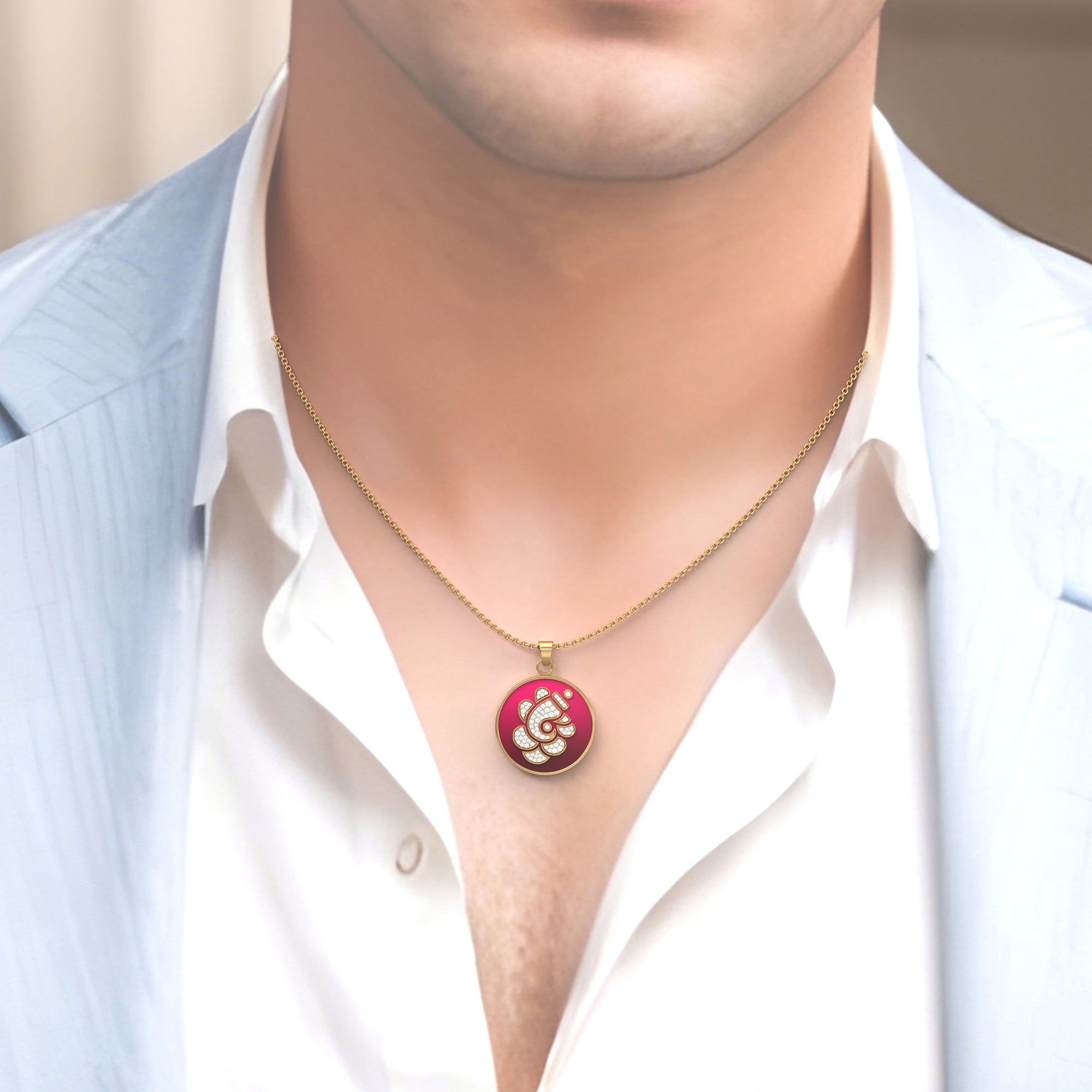 Padma Ganesha - Round Gold Pendant with Diamond Detailing