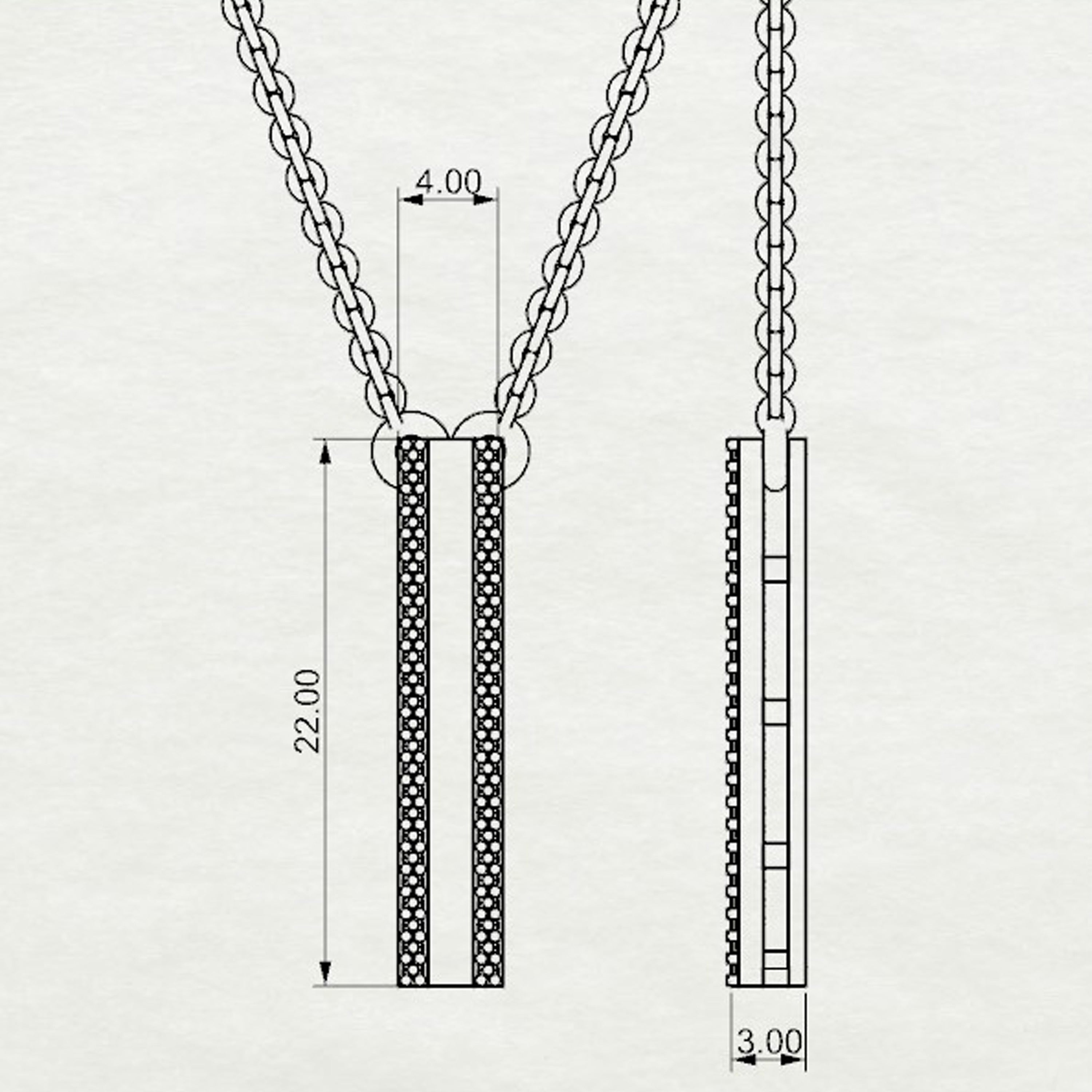 Aurm Vertical Bar - 'With Diamond Lining' - Pendant Medium