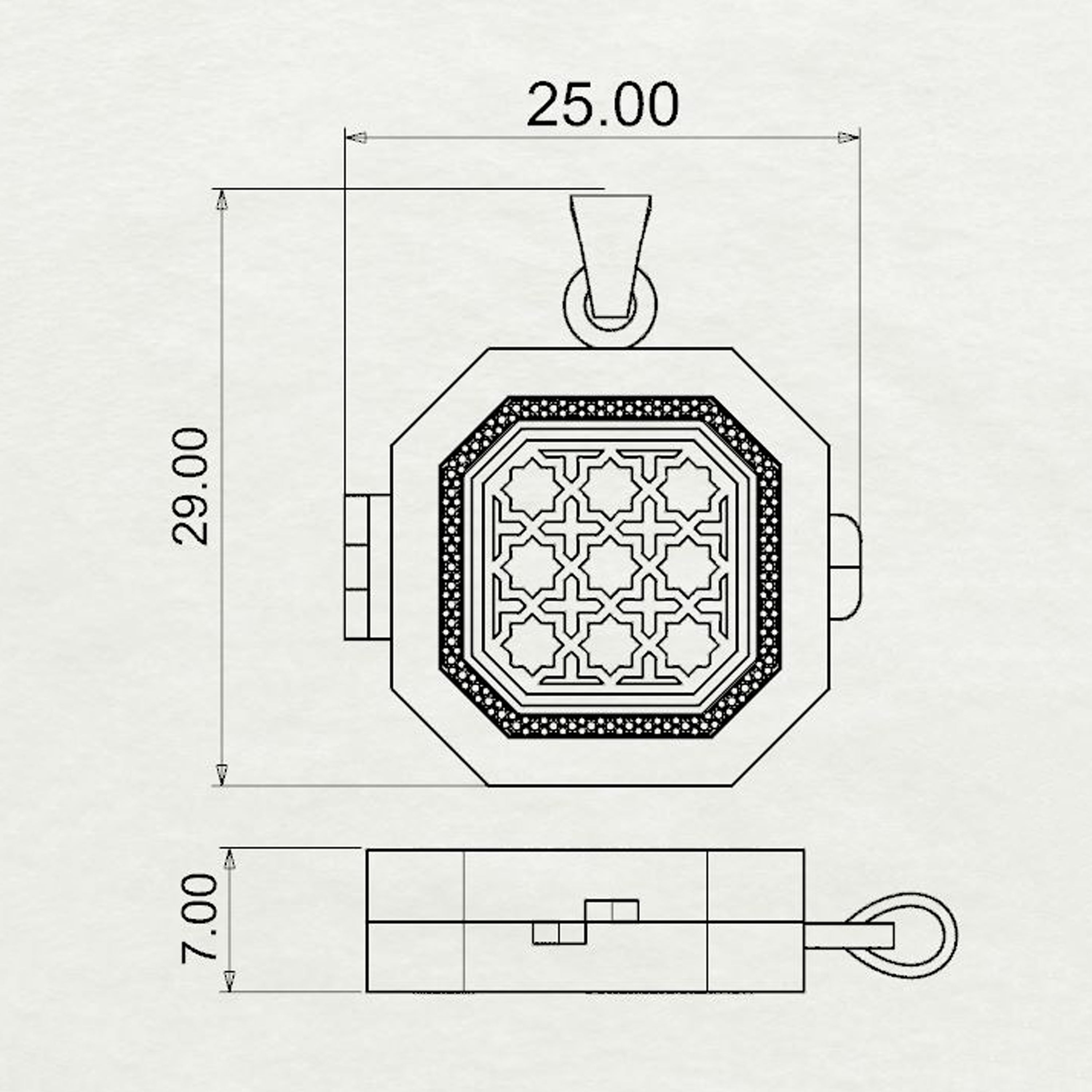 Aayat  Emerald Cut Square Taawiz with Diamond Outline Medium