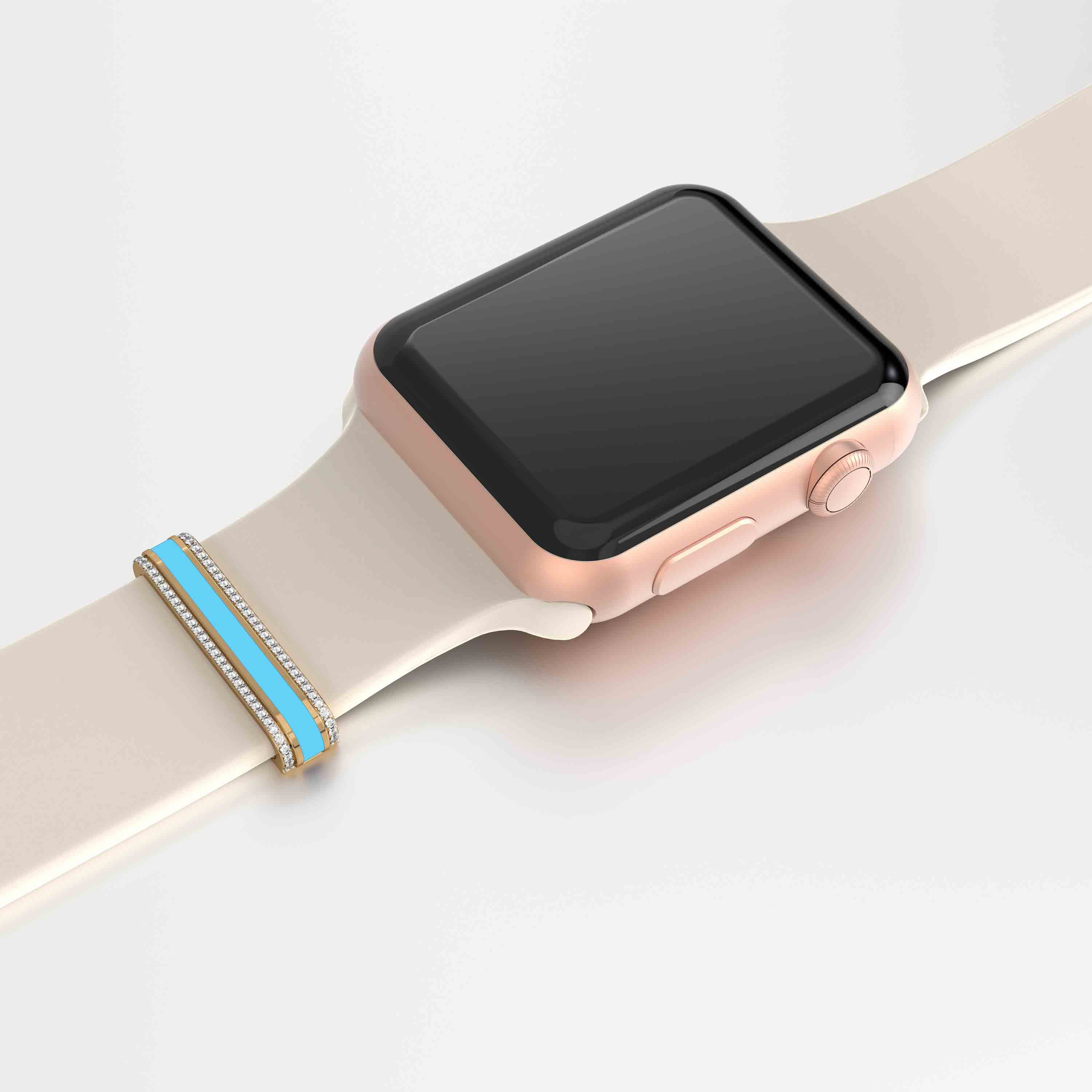 Iris watch band with palin enamel and diamond outline Medium